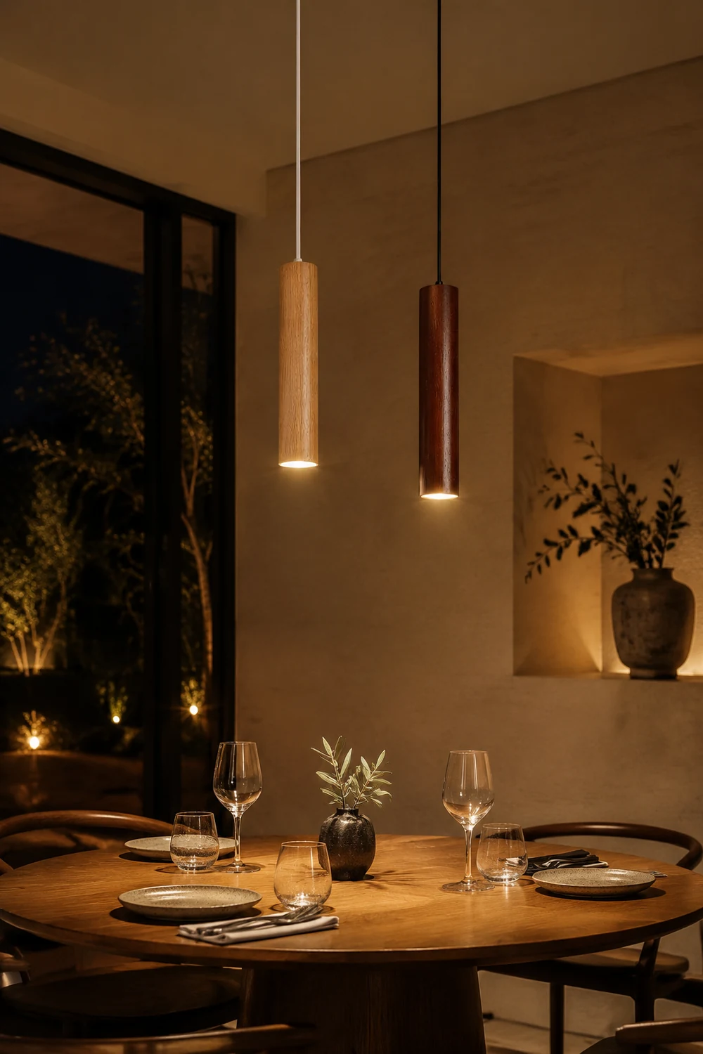Moderne Einfache LED Pendelleuchte aus Holz für Esszimmer, Restaurant - Lumpaz