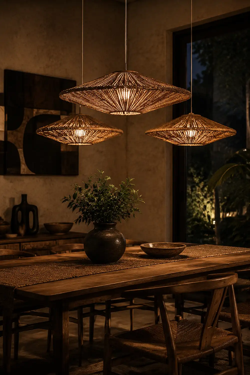 Rustic Rattan Brown Pendant Lights - Lumpaz