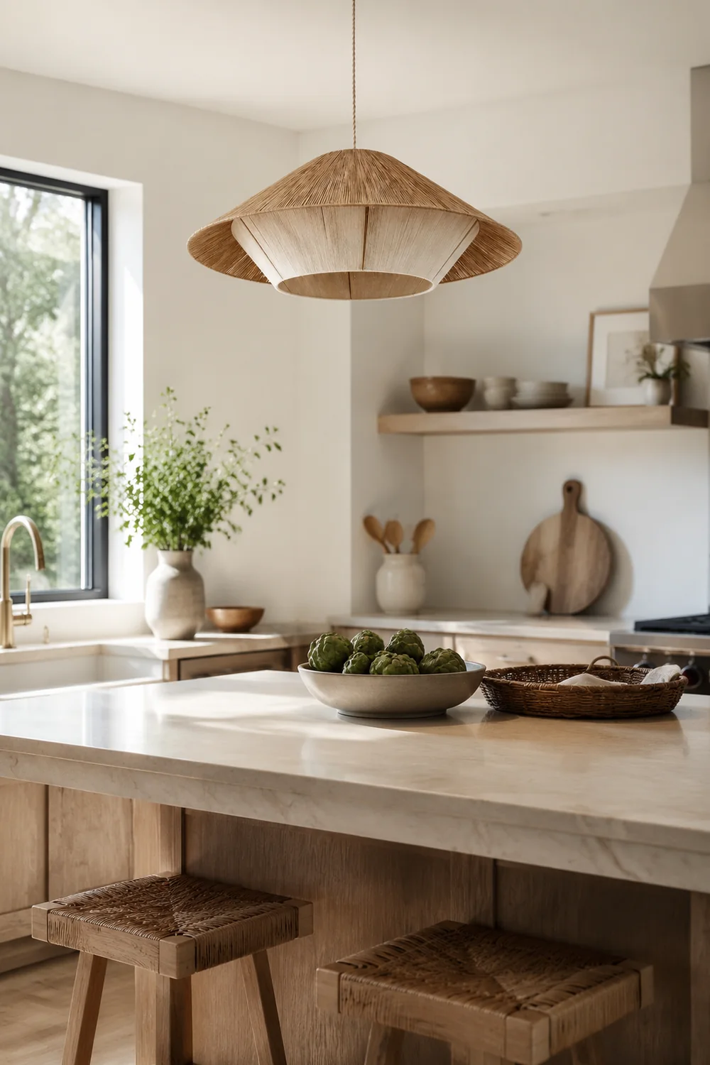 Retro Natural Fabric Hat Boho Pendant Light - Lumpaz