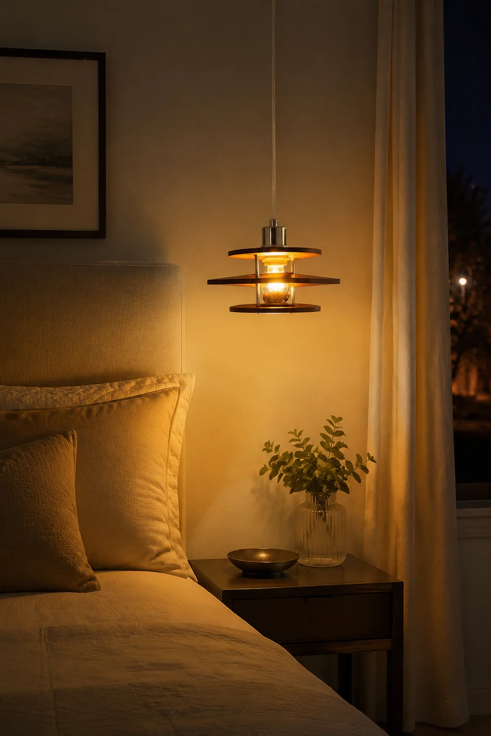 Retro Walnut Indoor Pendant Light For Dining Room - Lumpaz