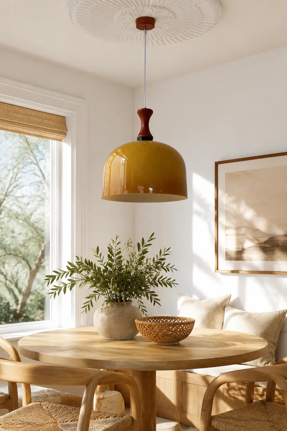 Vintage 1-Light Retro Glass Flat Ball Pendant Fixture - Lumpaz