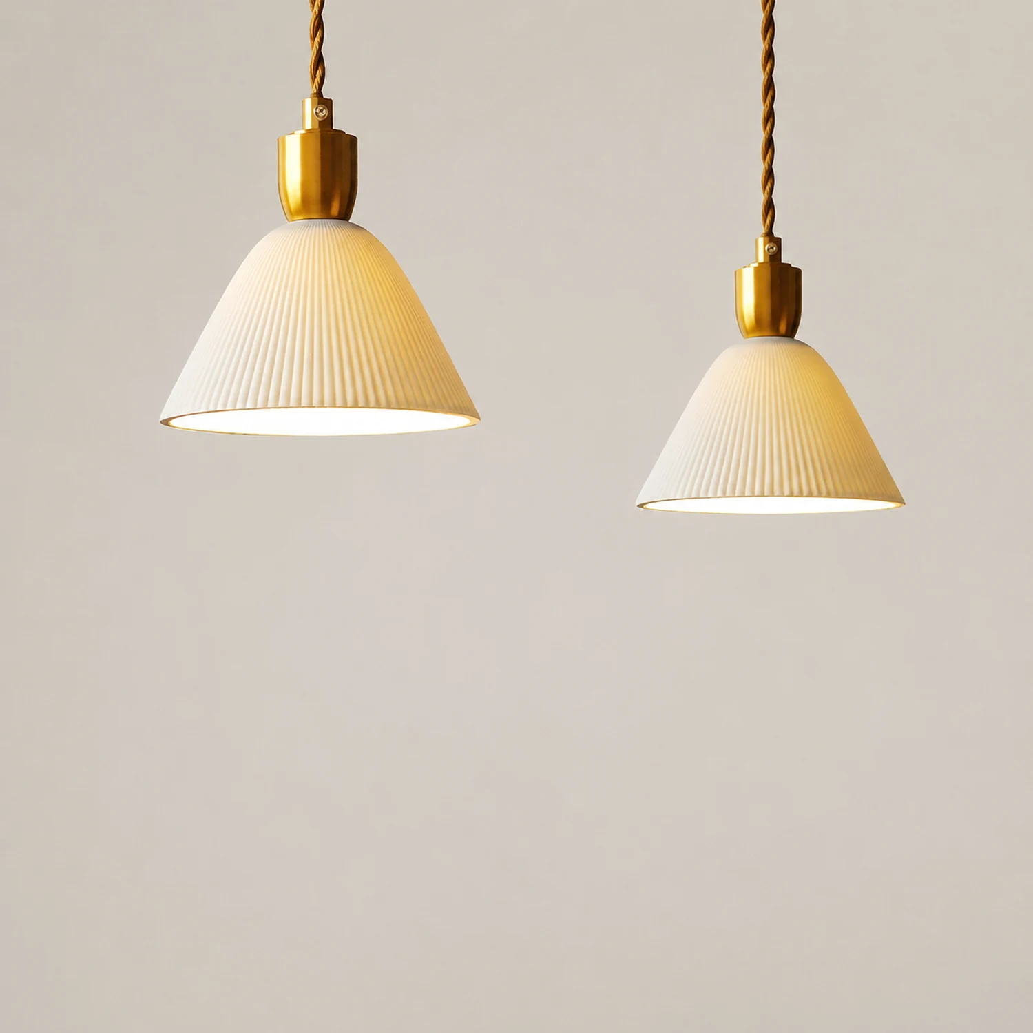 Retro Pleated Ceramic Brass Cocoon Pendant Lamp - Lumpaz