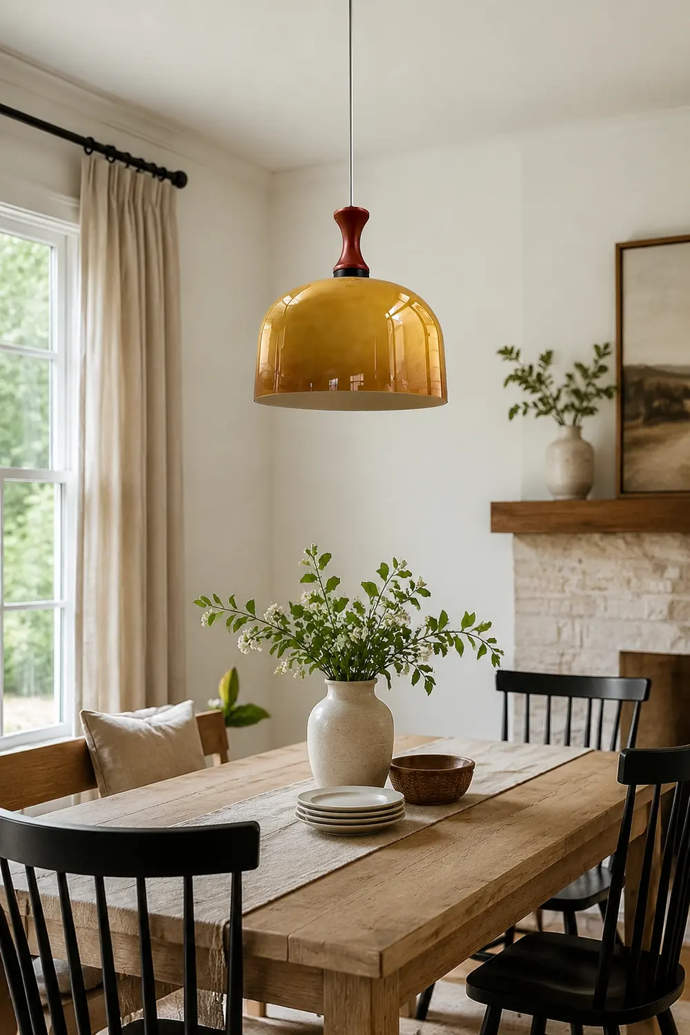 Vintage 1-Light Retro Glass Flat Ball Pendant Fixture - Lumpaz