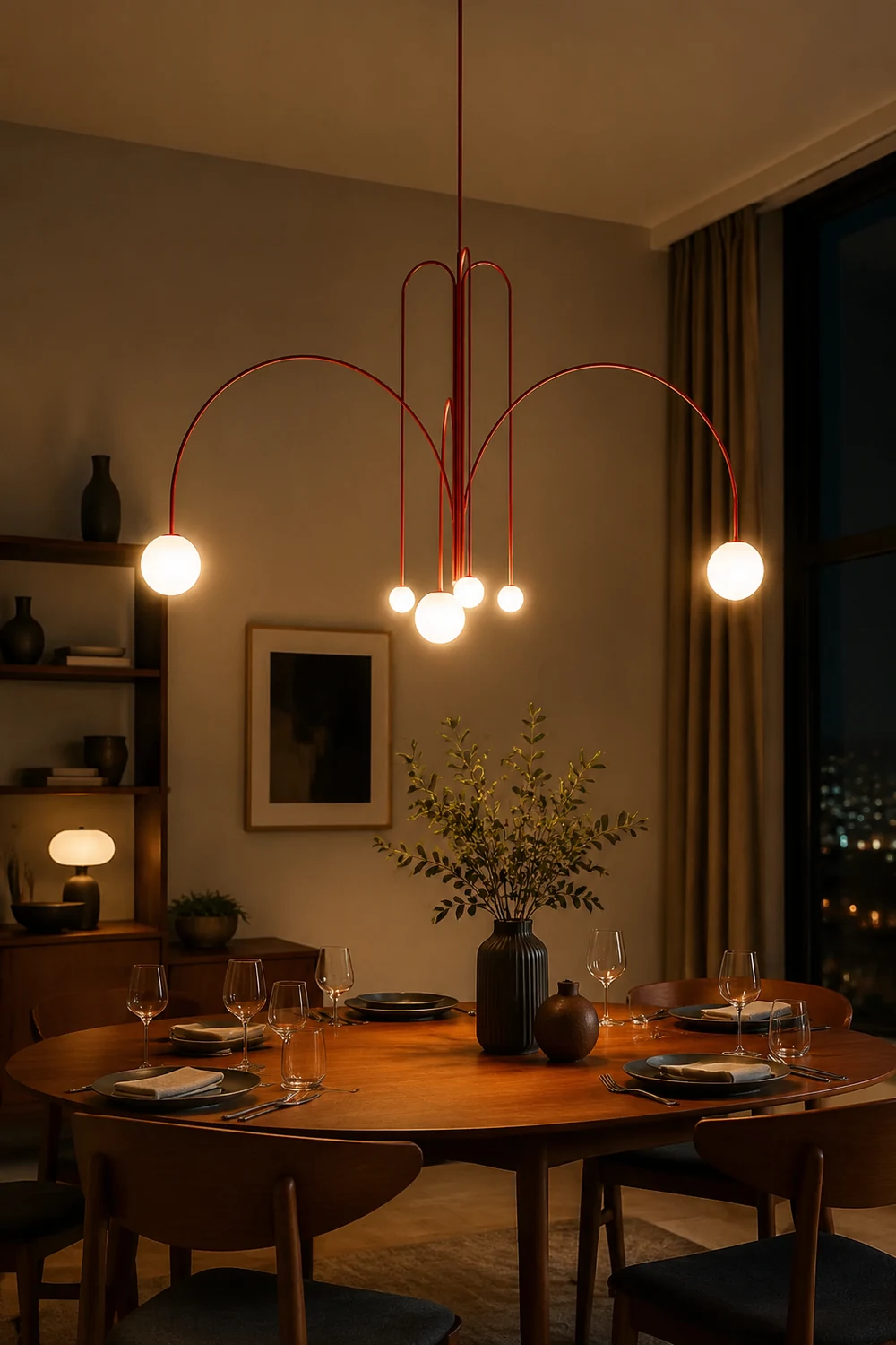 Red Art Deco Long Line Type Metal Pendant Light - Lumpaz