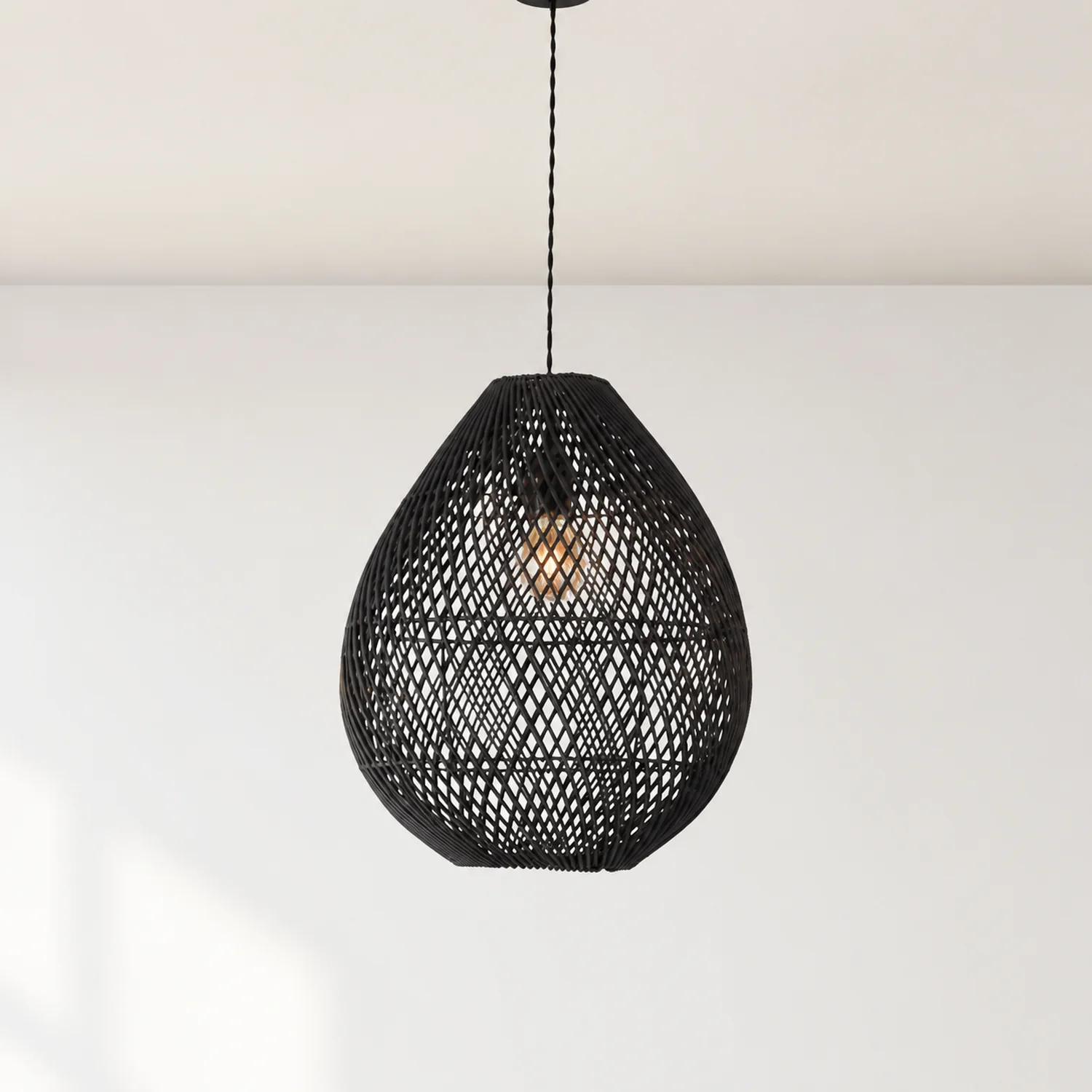 Boho Rattan Handwoven Black Pendant Light - Lumpaz