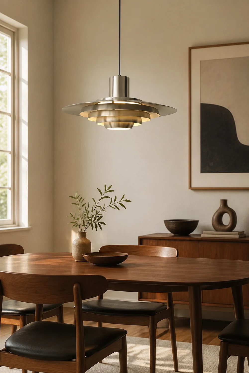 Large Brass Mid Century Modern Hanging Lamp Pendant Light - Lumpaz