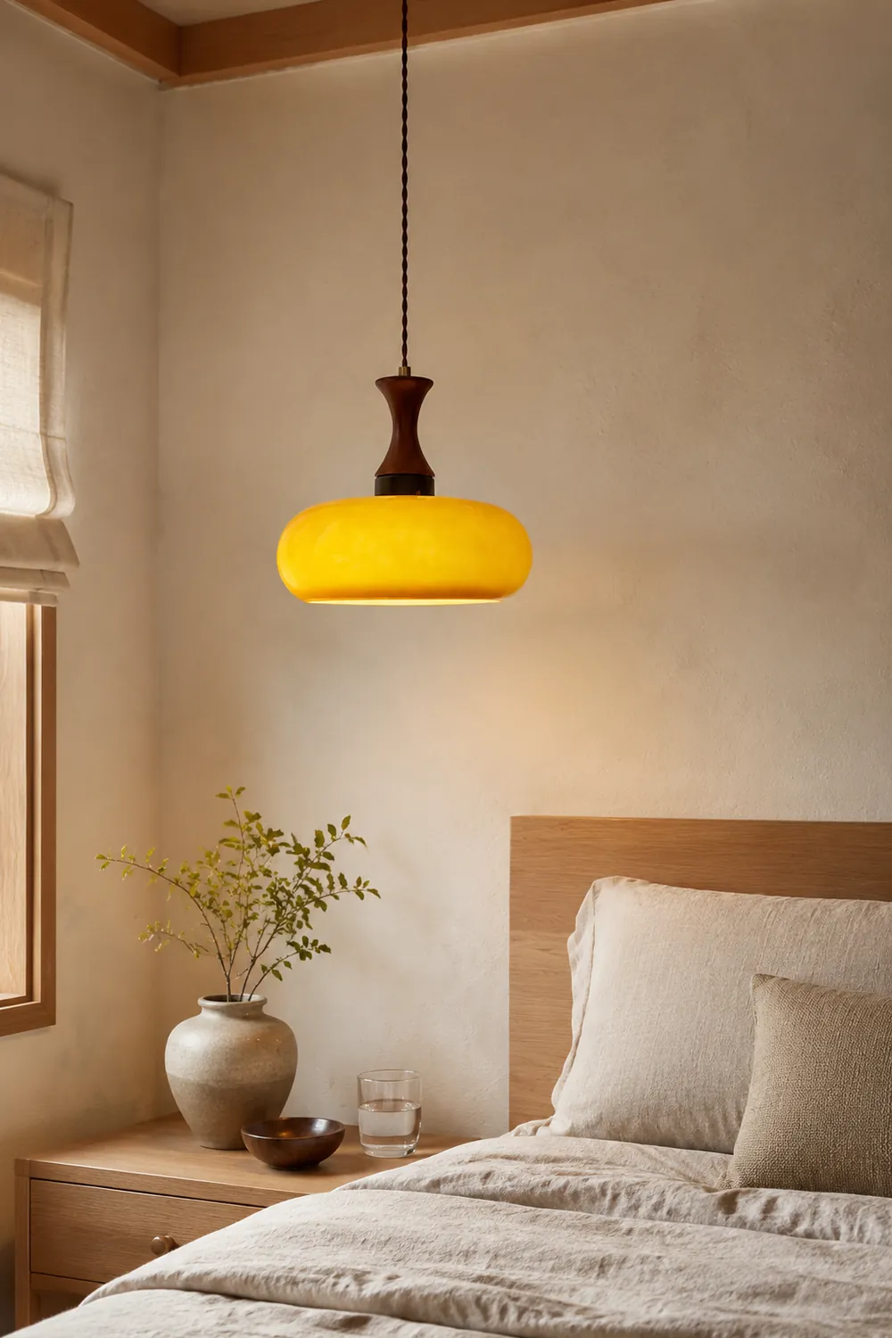 Wooden Yellow Dome Pendant Light for Kitchen Islands - Lumpaz