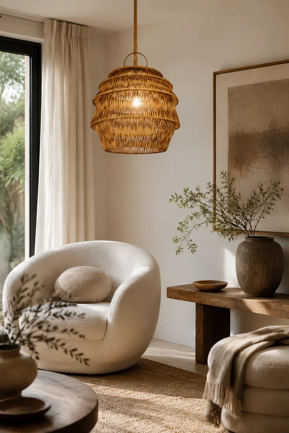 Retro Rattan Basket Pendant Light For Living Room - Lumpaz