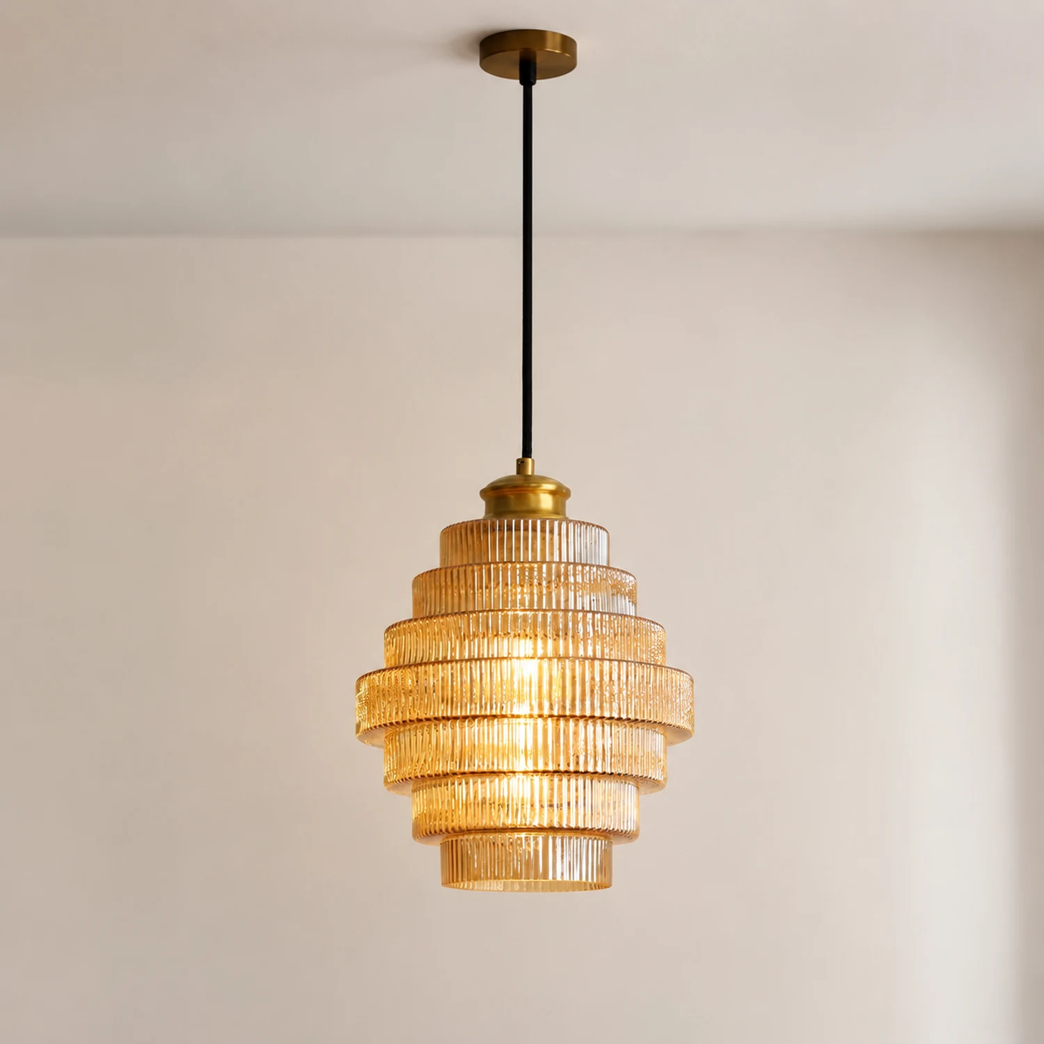 Bottle Shaped Brass Glass Pendant Light - Lumpaz
