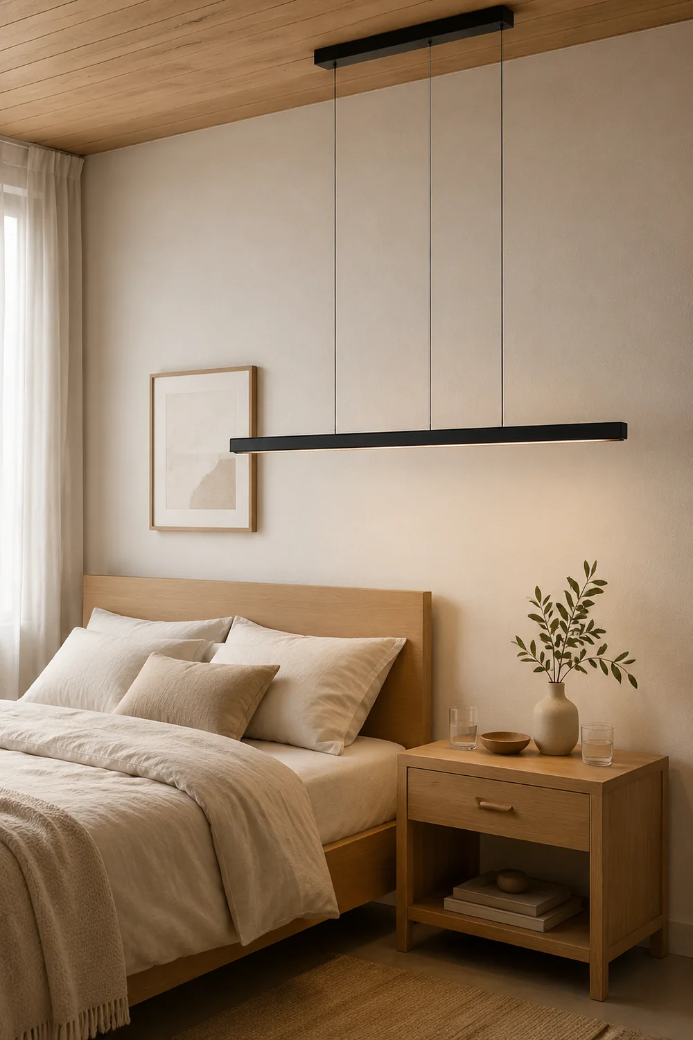 Edge Pendelleuchte Linear dimmbar, Metall&Holz, 60/80/100/120CM Lang - Lumpaz