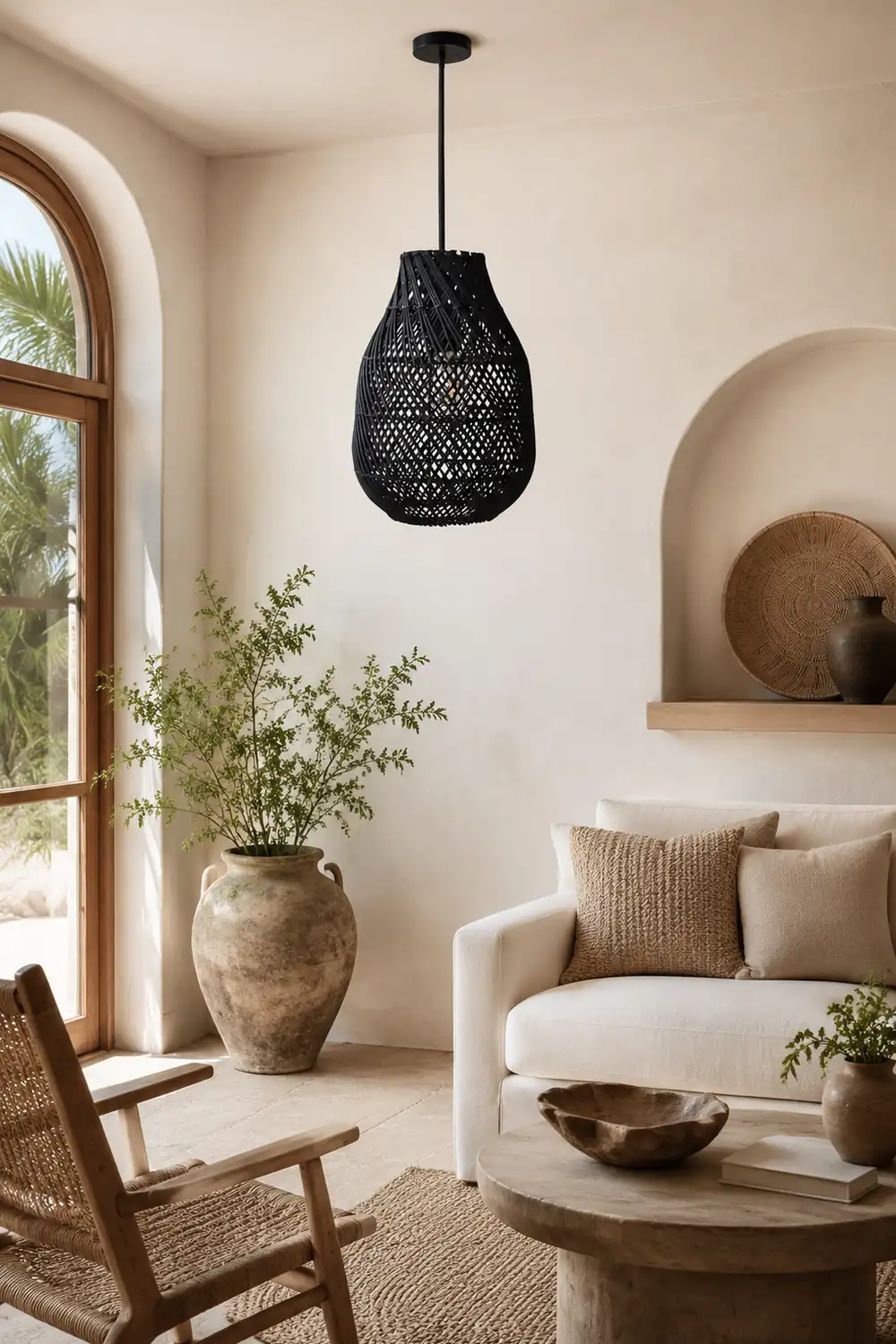 Classic Farmhouse Black Rattan Handwoven Pendant Light - Lumpaz