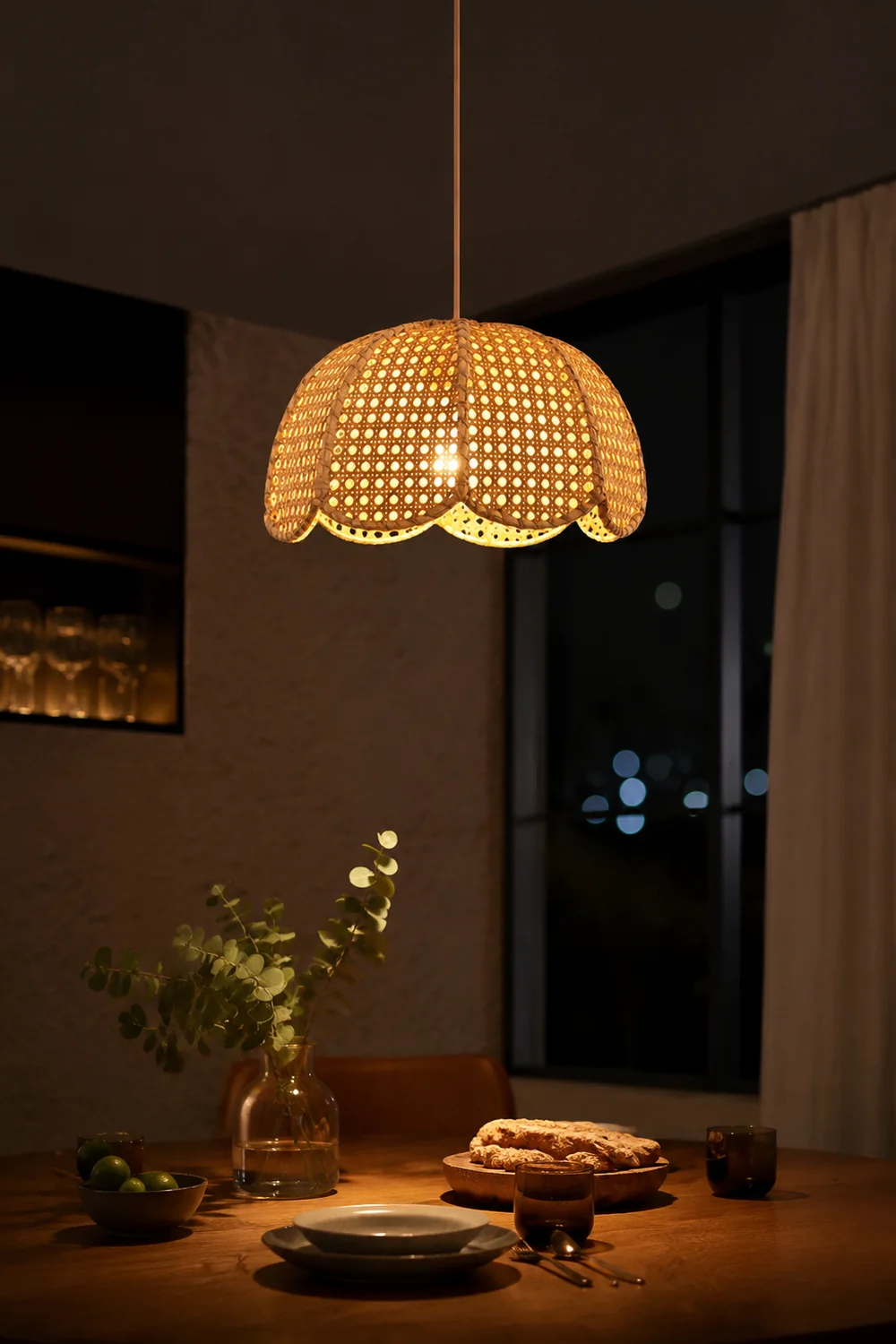 Short Round Rattan Natural Woven Lampshade Pendant Light - Lumpaz