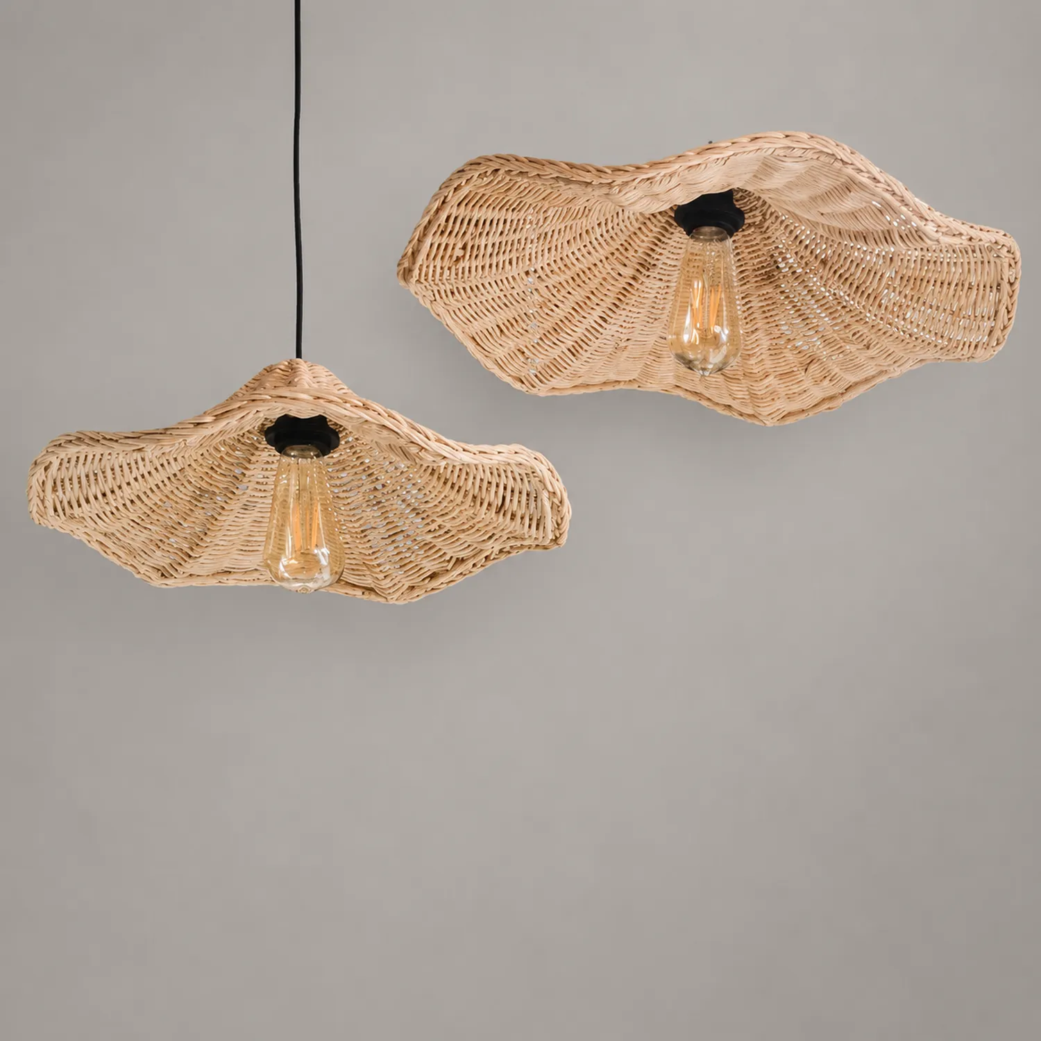 Boho Wicker Rattan Farmouse Pendant Light - Lumpaz