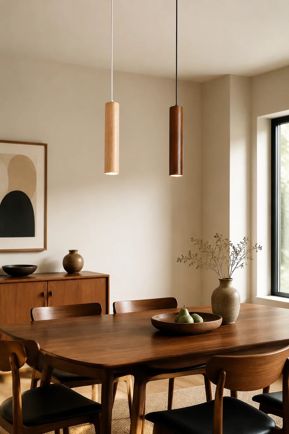 Moderne Einfache LED Pendelleuchte aus Holz für Esszimmer, Restaurant - Lumpaz