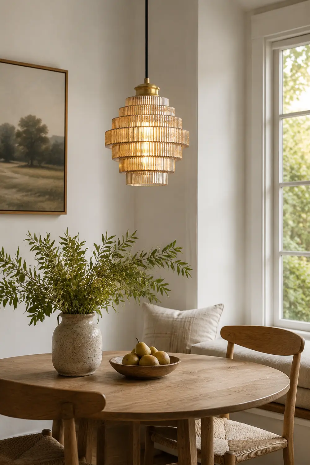 Antique Stripped Glass Brass Pendant Light - Lumpaz