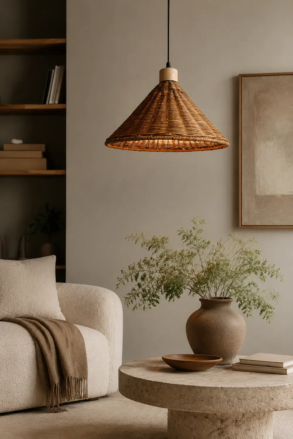 Brown Rattan Basket Pendant Lighting Fixture - Lumpaz