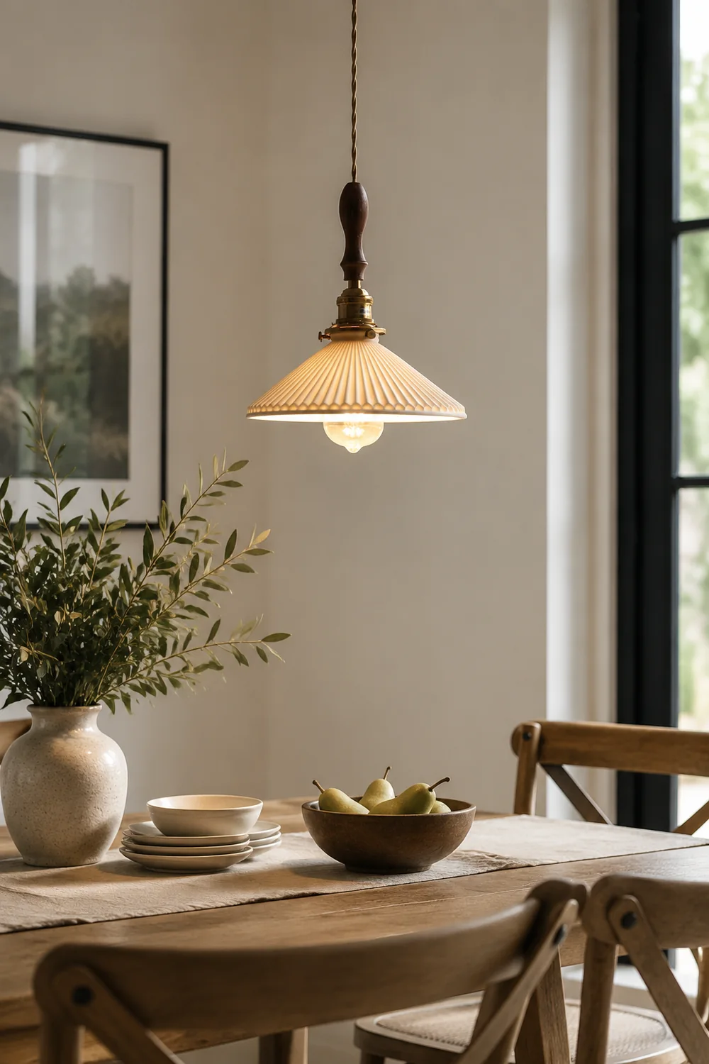 Modern Ceramics Retro Pleated Pendant Light For Living Room - Lumpaz