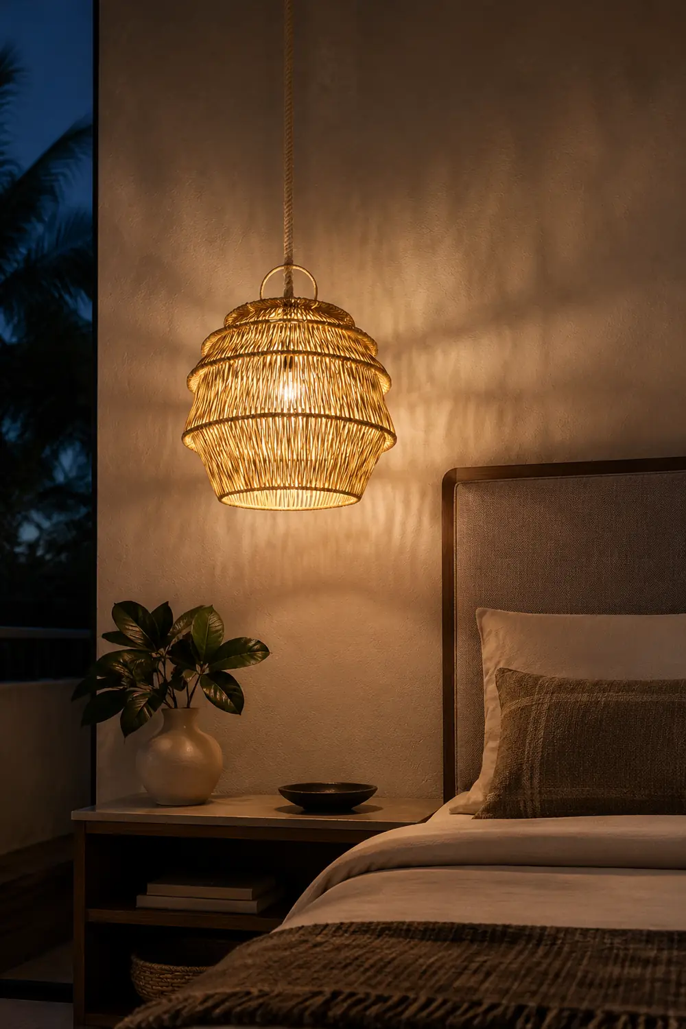 Retro Rattan Basket Pendant Light For Living Room - Lumpaz