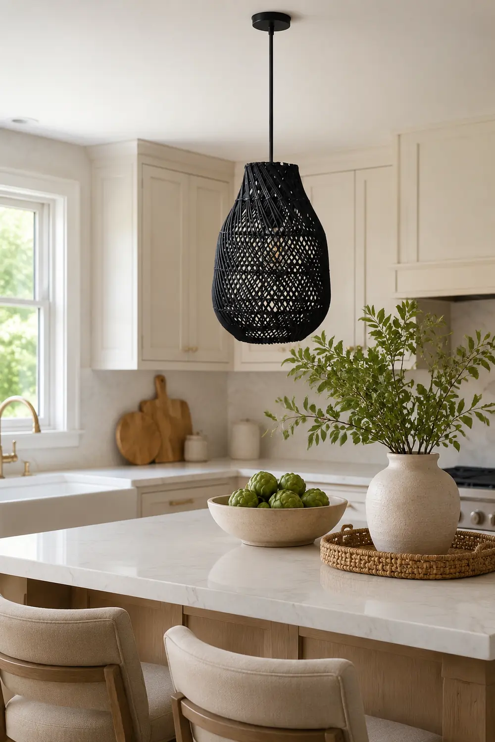 Classic Farmhouse Black Rattan Handwoven Pendant Light - Lumpaz