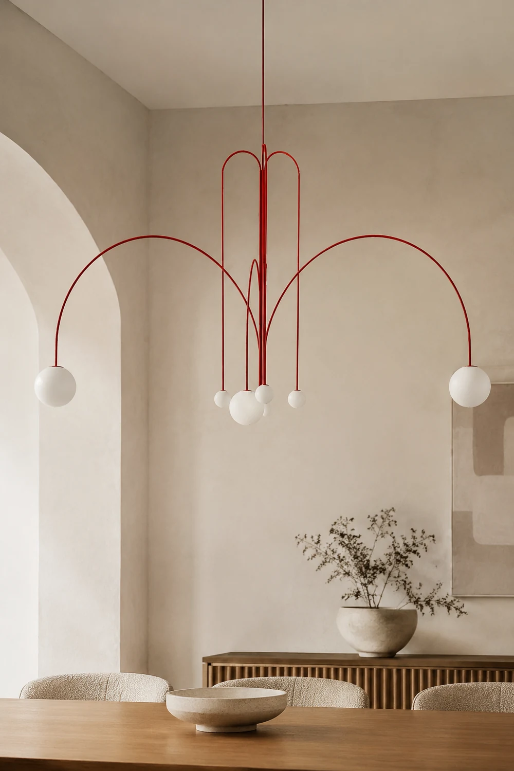 Red Art Deco Long Line Type Metal Pendant Light - Lumpaz