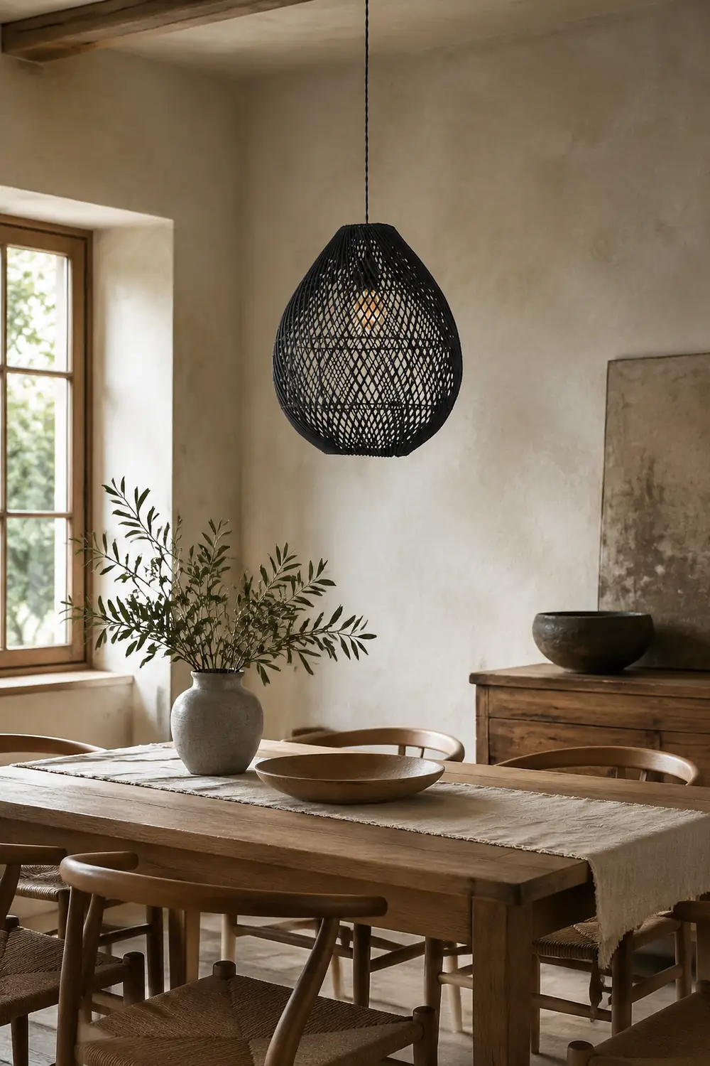 Boho Rattan Handwoven Black Pendant Light - Lumpaz