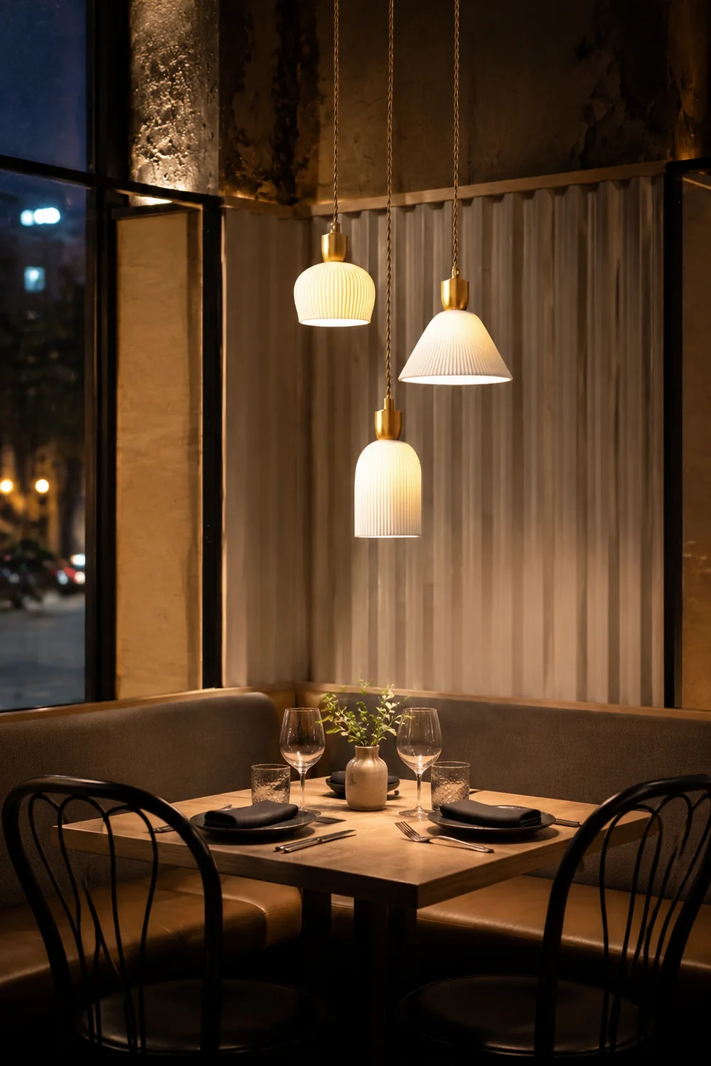 Retro Pleated Ceramic Brass Cocoon Pendant Lamp - Lumpaz