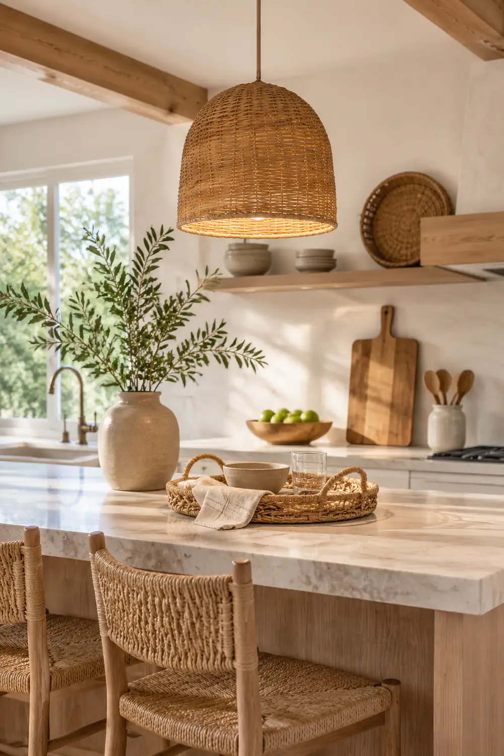 Round Short Bamboo Basket Kitchen Island Pendant Light - Lumpaz