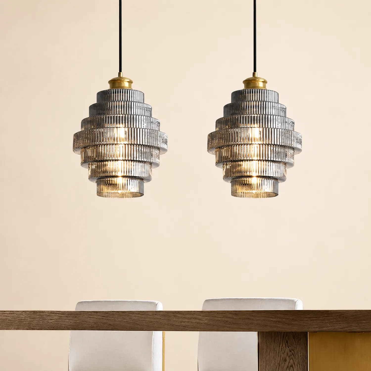 Antique Stripped Glass Brass Pendant Light - Lumpaz