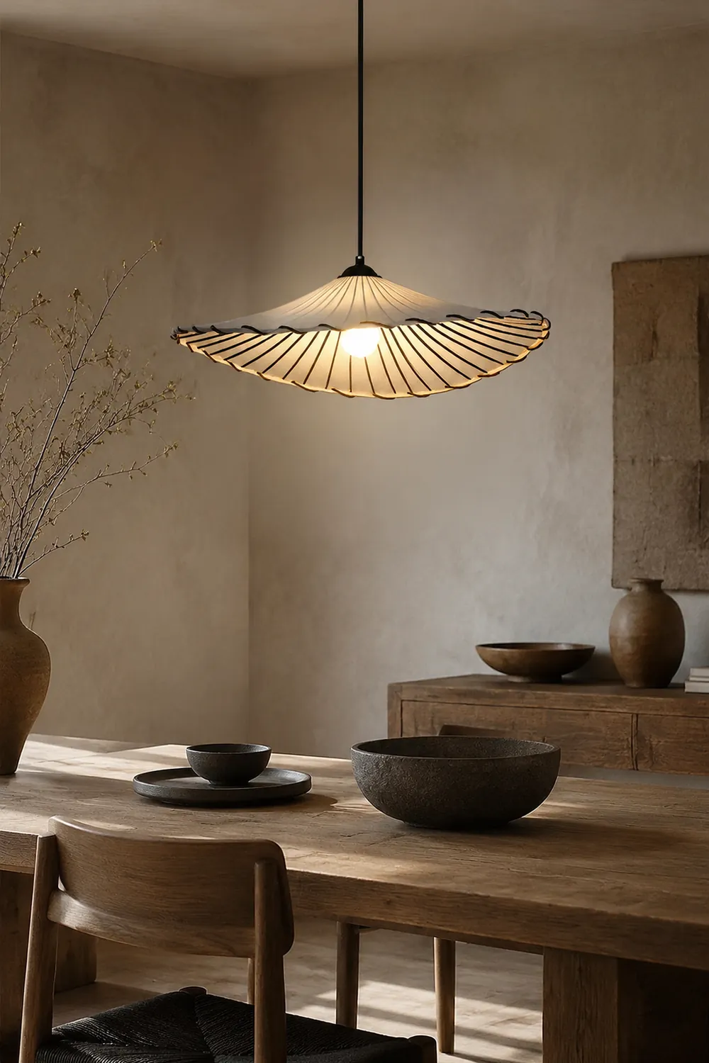 Wabi-Sabi Vintage Lotus Leaf Fabric Pendant Light - Lumpaz