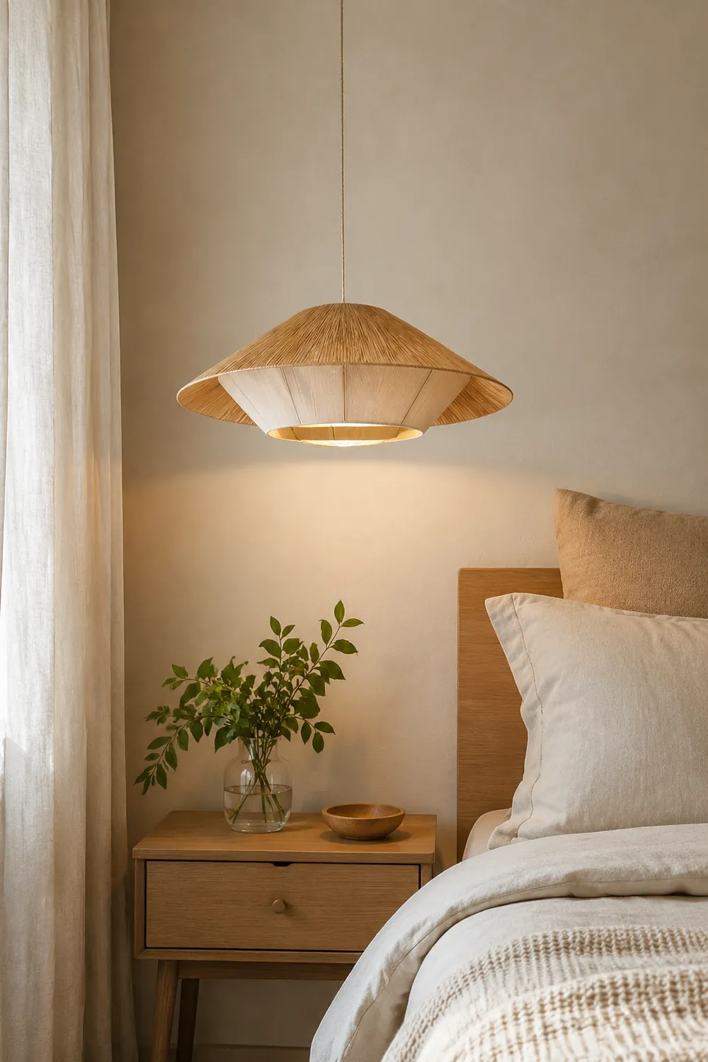 Retro Natural Fabric Hat Boho Pendant Light - Lumpaz