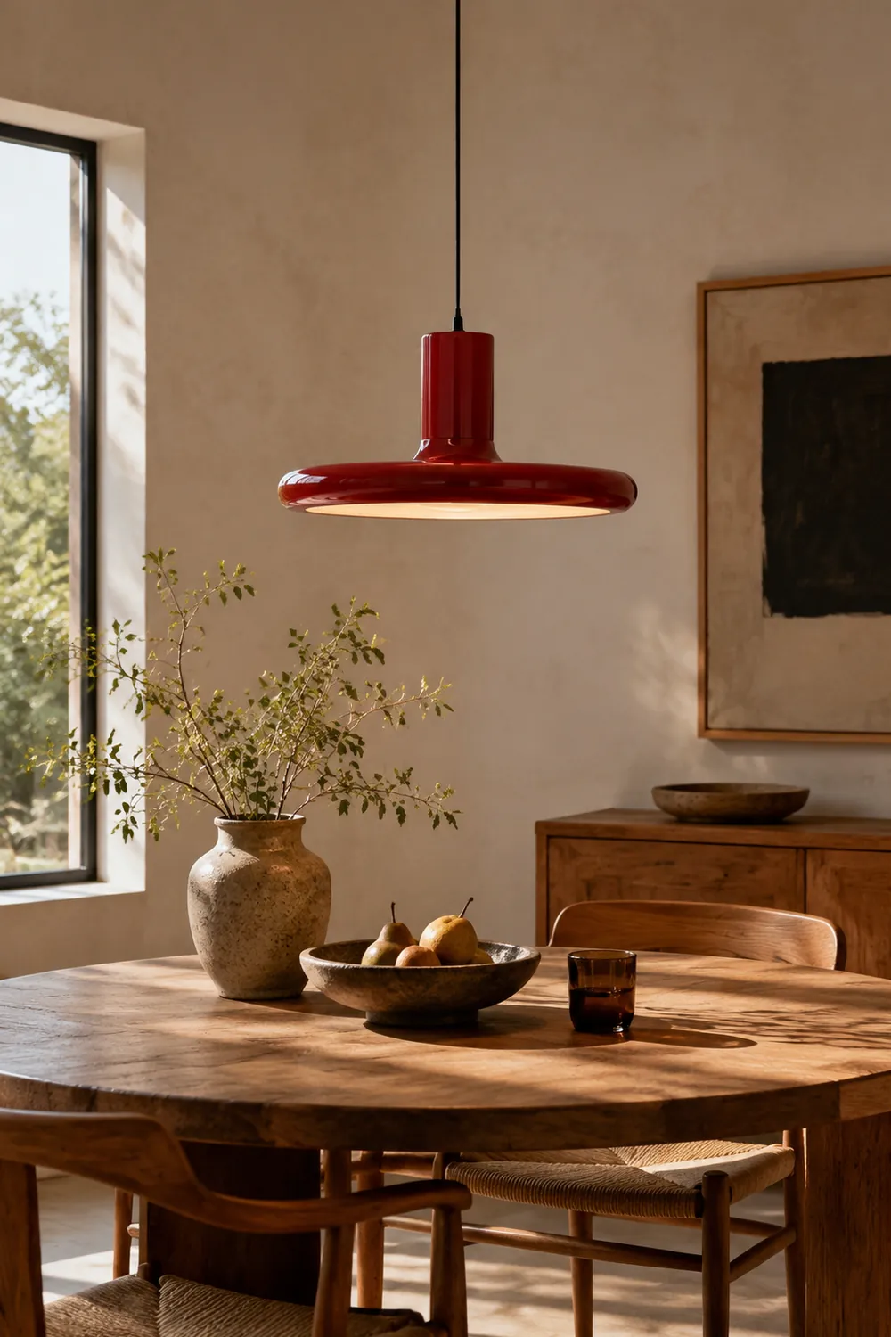 Modern Simple Red Metal Saucer Pendant Light - Lumpaz