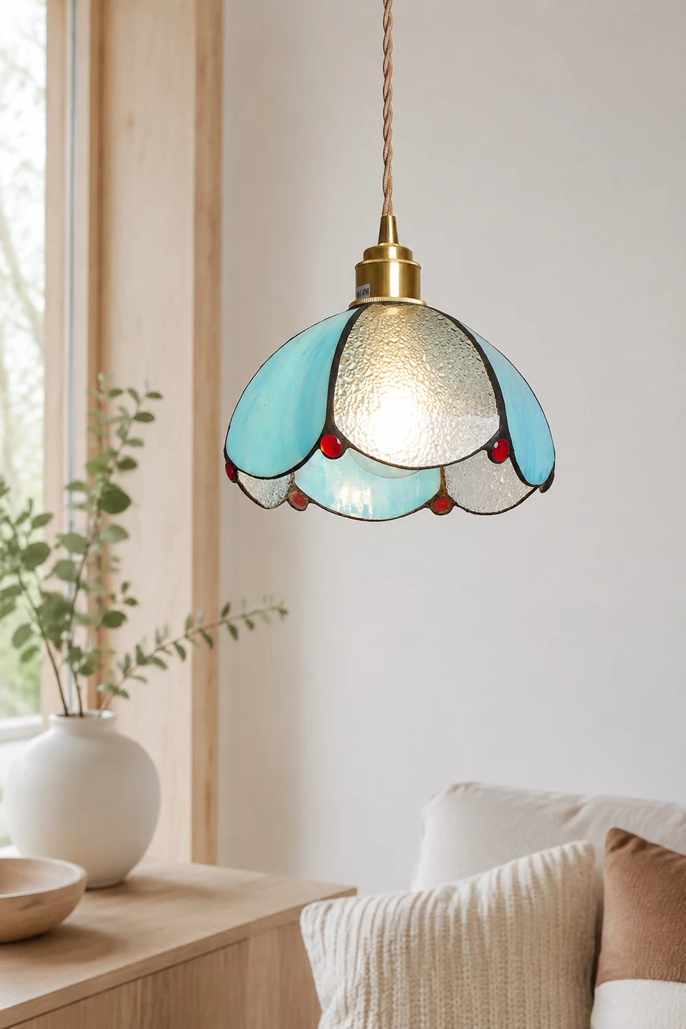 Vintage Stained Glass Dome Tiffany Pendant Light - Lumpaz