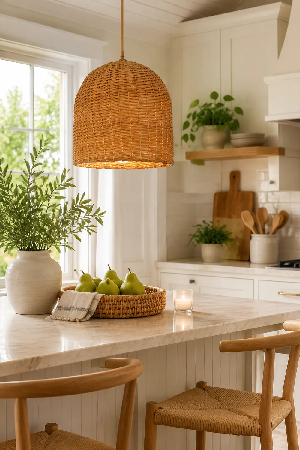 Round Short Bamboo Basket Kitchen Island Pendant Light - Lumpaz