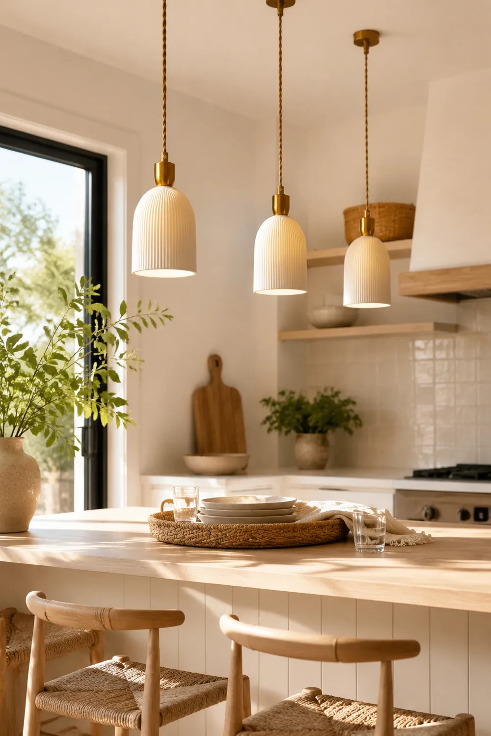 Retro Pleated Ceramic Brass Cocoon Pendant Lamp - Lumpaz