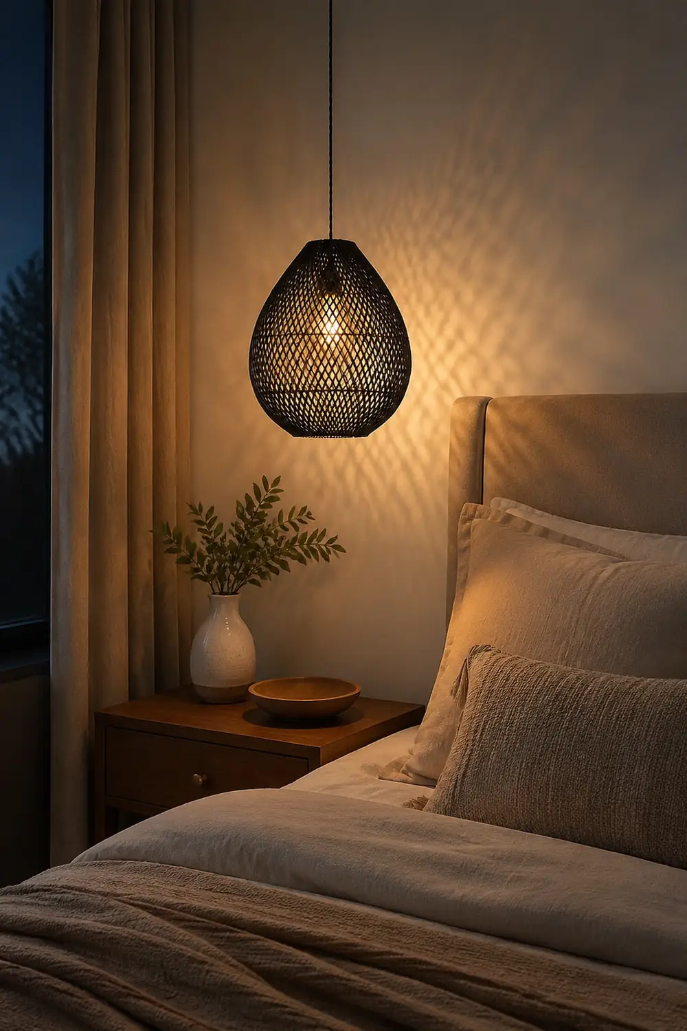 Boho Rattan Handwoven Black Pendant Light - Lumpaz