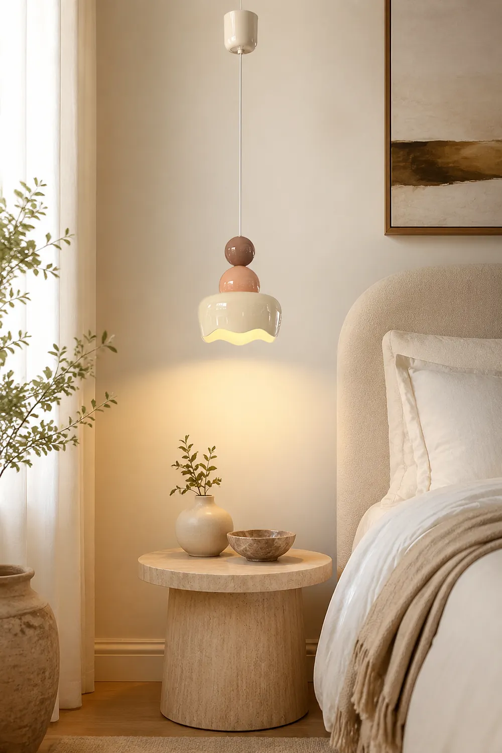 Cream Sunny Bedroom Bedside Pendant Lamp - Lumpaz