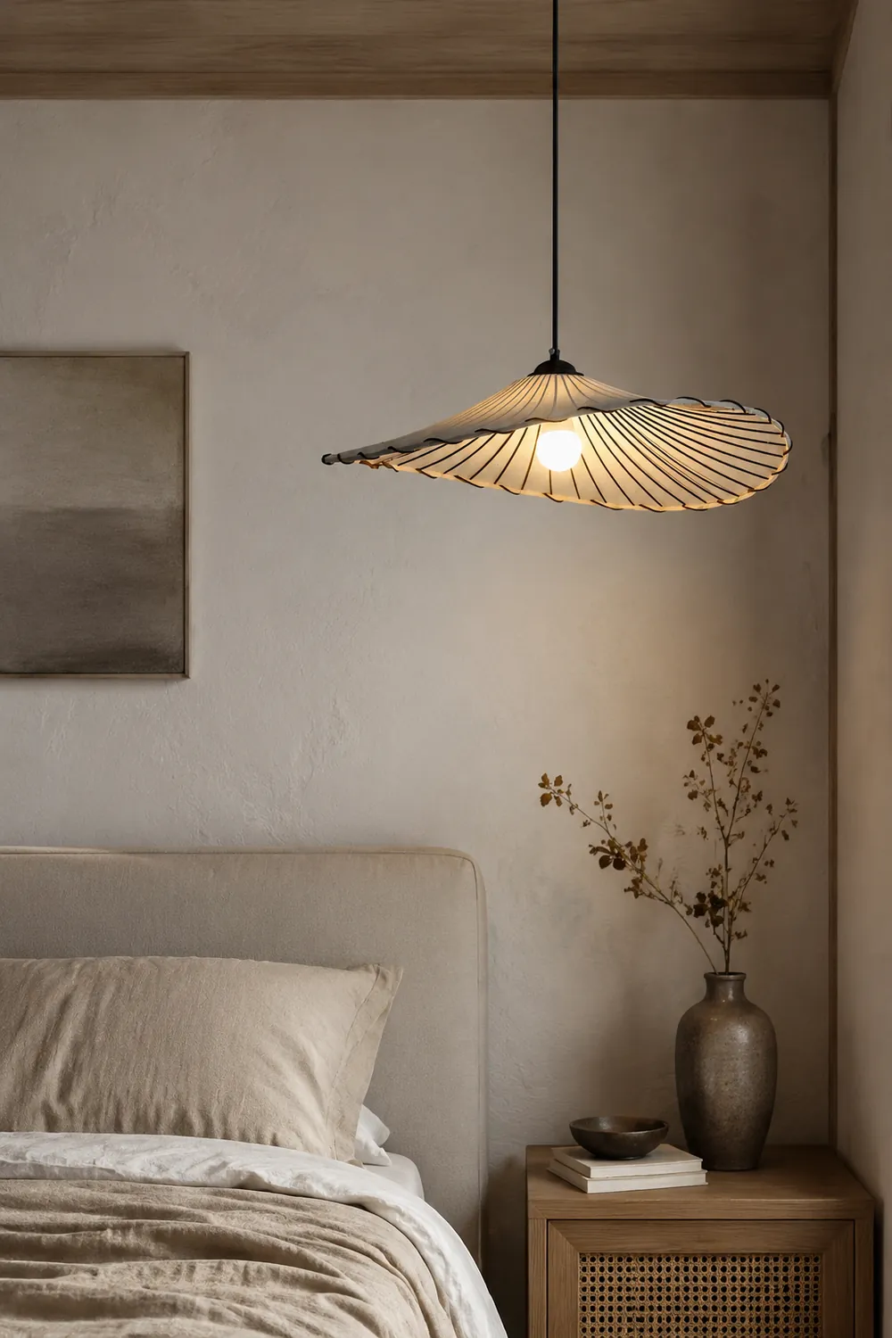 Wabi-Sabi Vintage Lotus Leaf Fabric Pendant Light - Lumpaz