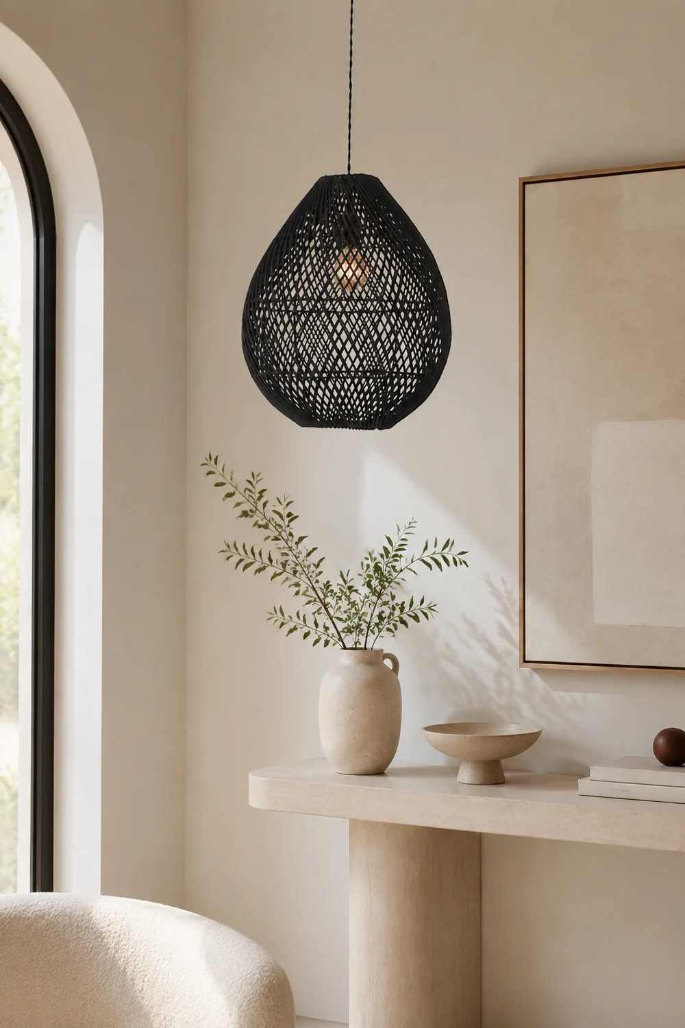 Boho Rattan Handwoven Black Pendant Light - Lumpaz
