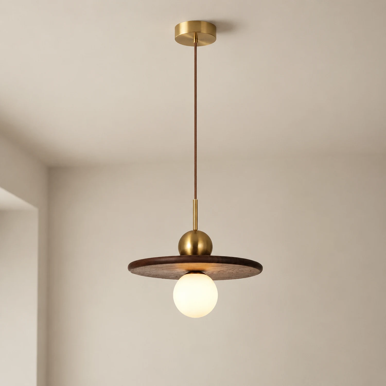 Flying Saucer Walnut Pendant Light - Lumpaz