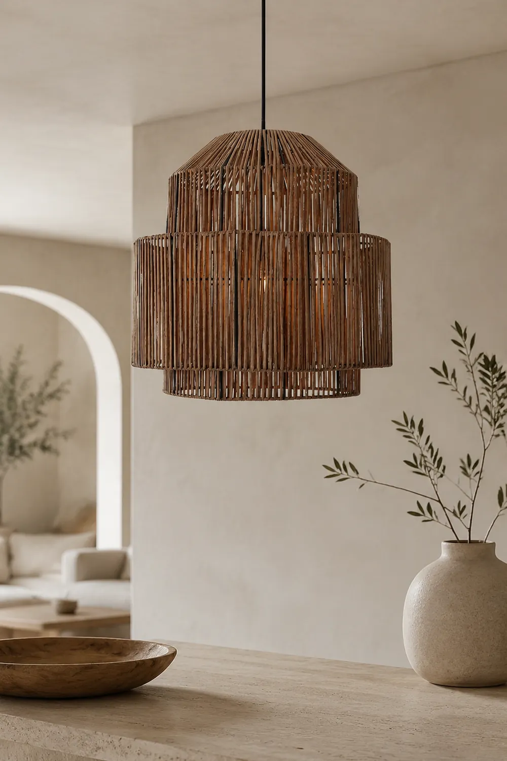 Handwoven Rattan Modern Pendant Lighting For Kitchen Island - Lumpaz