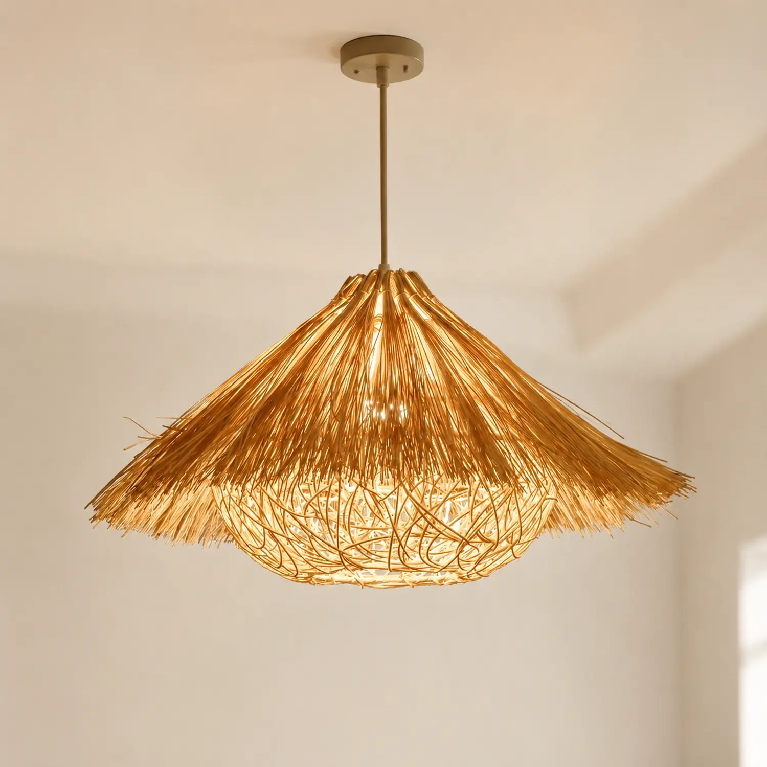 Muto Boho Handgeflochtene Pendelleuchte aus Rattan für Esszimmer - Lumpaz