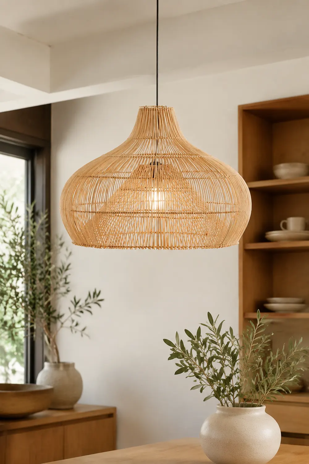 Boho Wicker Lamp Shades Handwoven Kitchen Island Pendant Light - Lumpaz