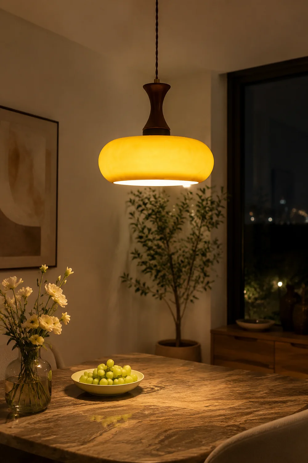 Wooden Yellow Dome Pendant Light for Kitchen Islands - Lumpaz