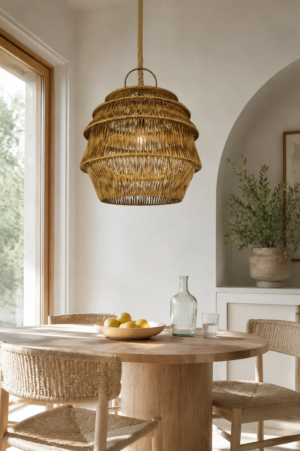Retro Rattan Basket Pendant Light For Living Room - Lumpaz