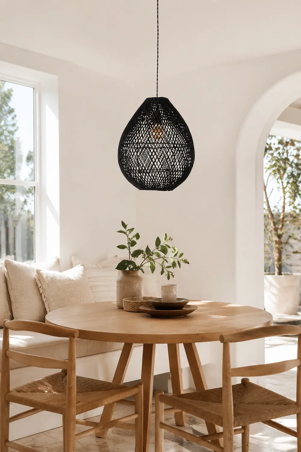 Boho Rattan Handwoven Black Pendant Light - Lumpaz