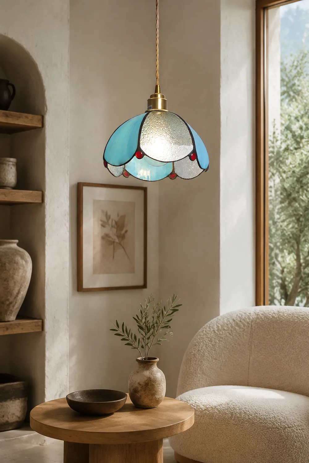 Vintage Stained Glass Dome Tiffany Pendant Light - Lumpaz