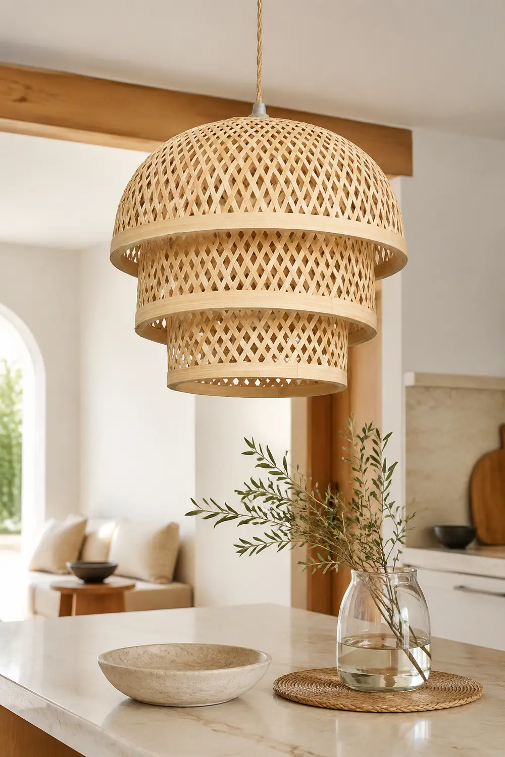Bamboo Natural Basket Island Pendant Light - Lumpaz