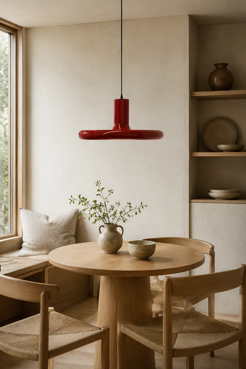 Modern Simple Red Metal Saucer Pendant Light - Lumpaz