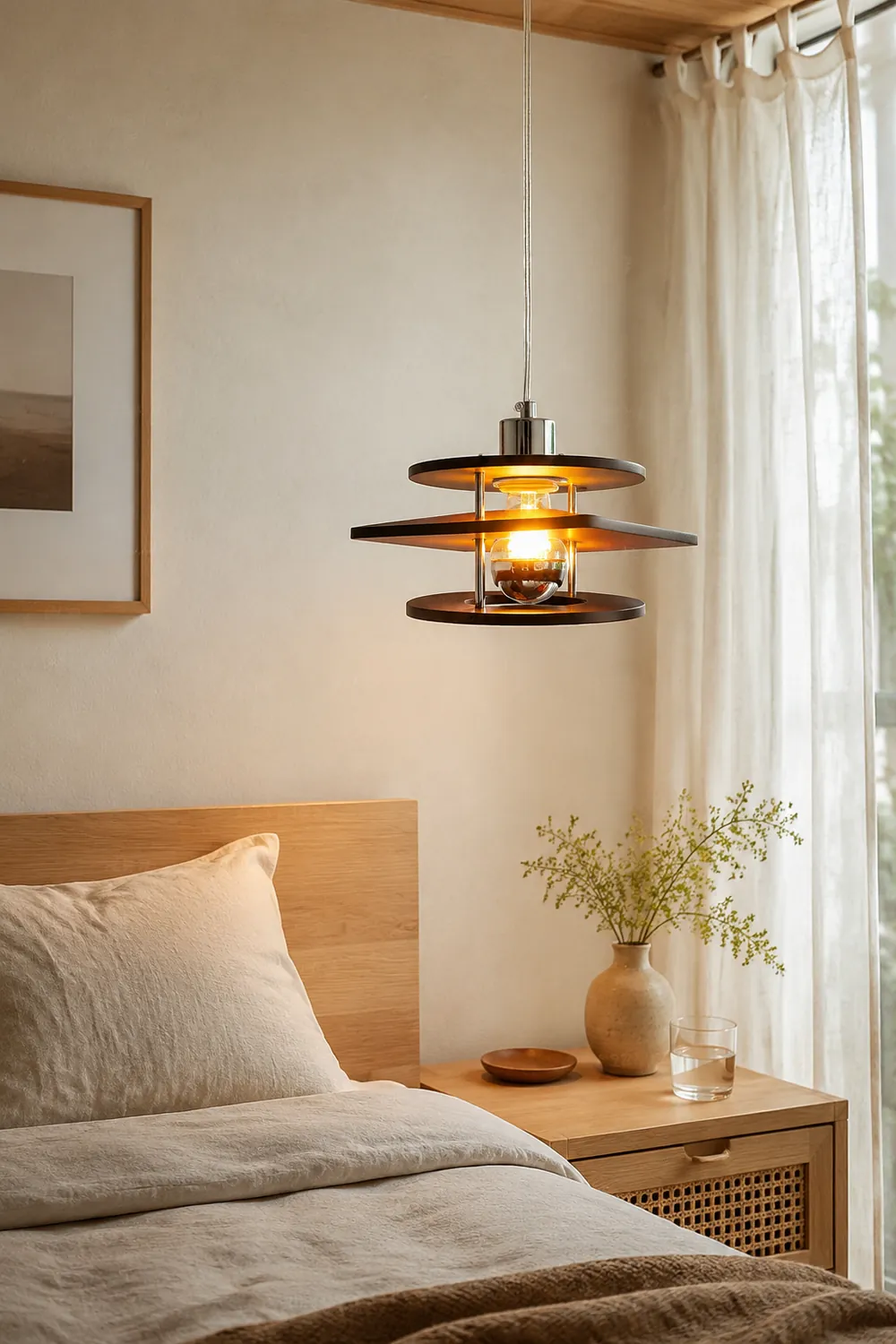 Retro Walnut Indoor Pendant Light For Dining Room - Lumpaz