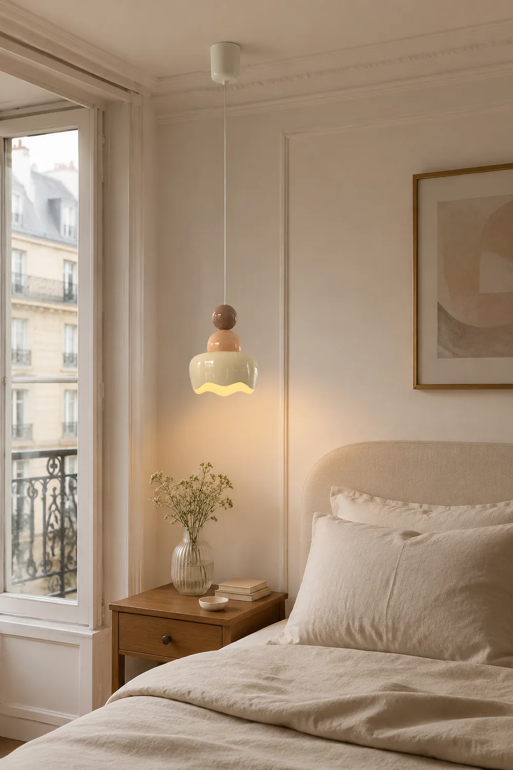 Cream Sunny Bedroom Bedside Pendant Lamp - Lumpaz